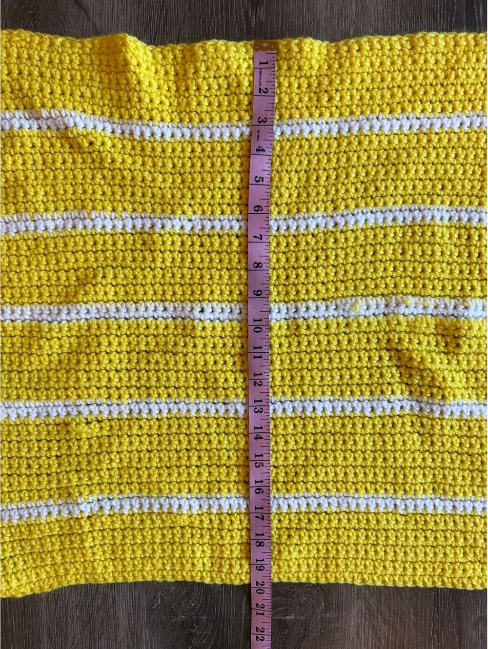 Handmade Crochet Baby Blanket Yellow White Striped Nursery Afghan 21” x 20”